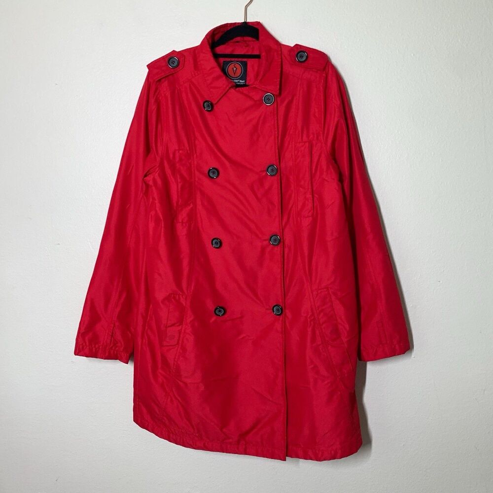 SCOTTeVEST Red Trench Coat Women's M Travel Mutliple Interior Hidden Pockets